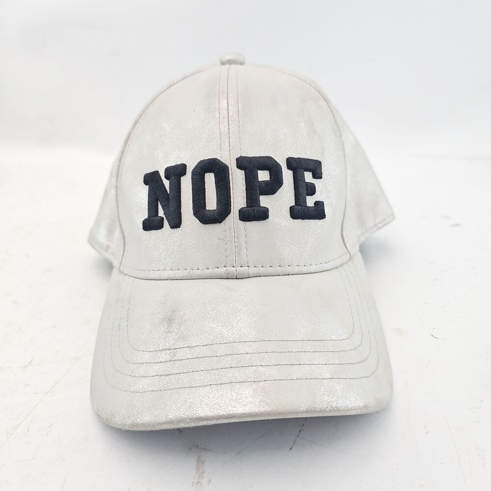 Nope Baseball Cap Silver Strap Back Black Text